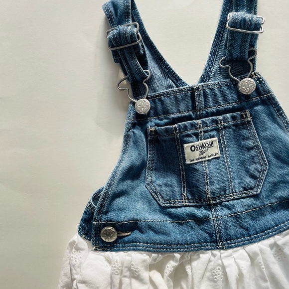 Vintage Osh-Kosh Denim Overall Eyelet Dress 2T - Picture 3 of 6